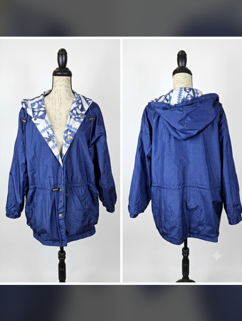Vintage Cambridge Southwestern Flannel Lined Reversible Jacket Blue/White Lg
